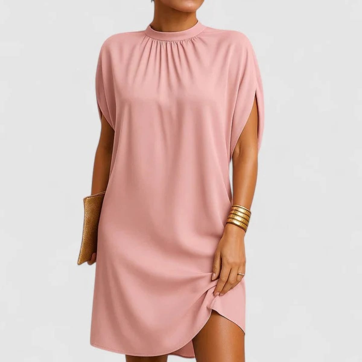 Midi dress with mock neck and split sleeves, relaxed fit