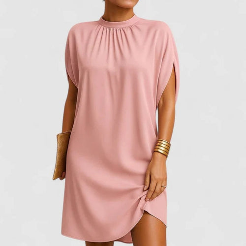Midi dress with mock neck and split sleeves, relaxed fit