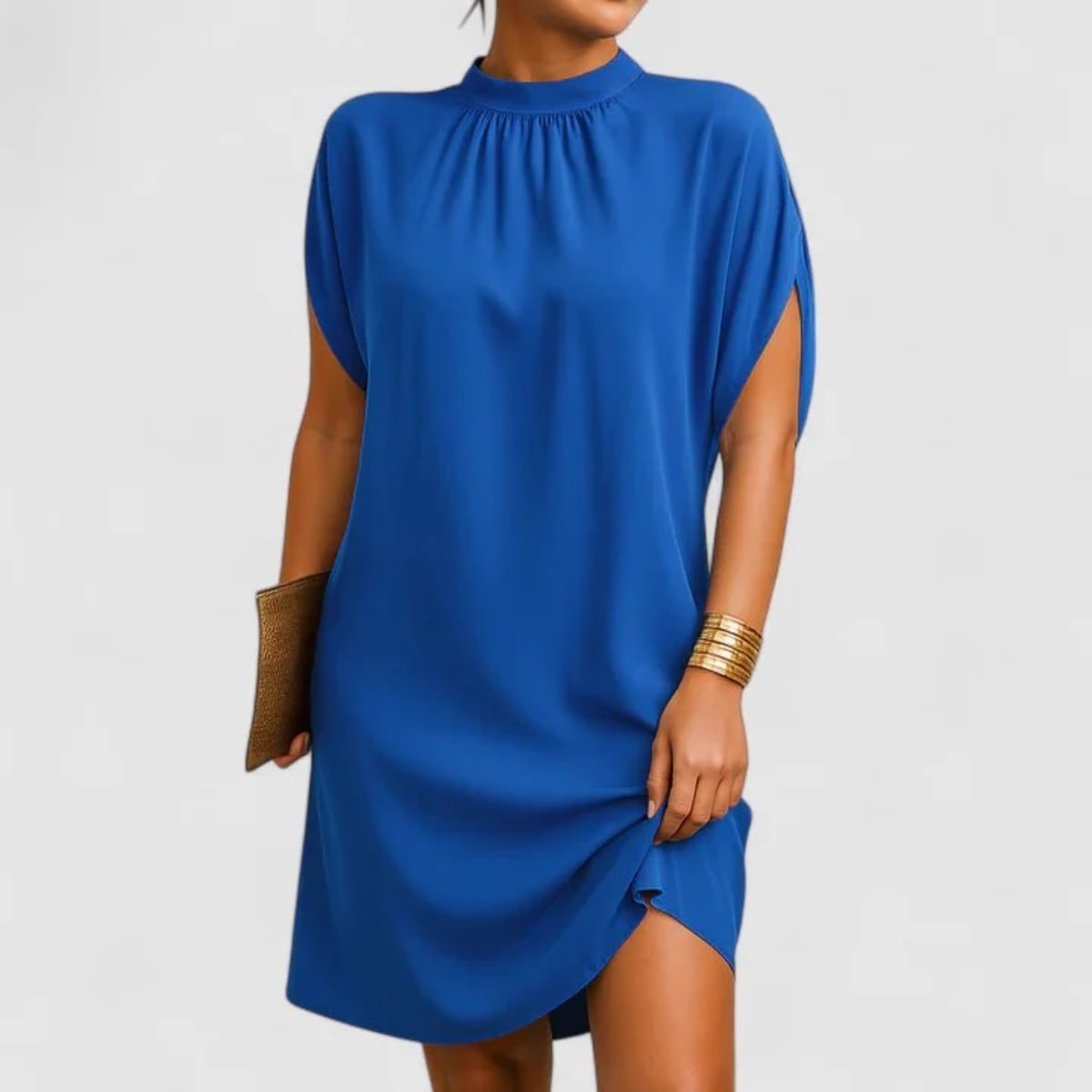 Midi dress with mock neck and split sleeves, relaxed fit