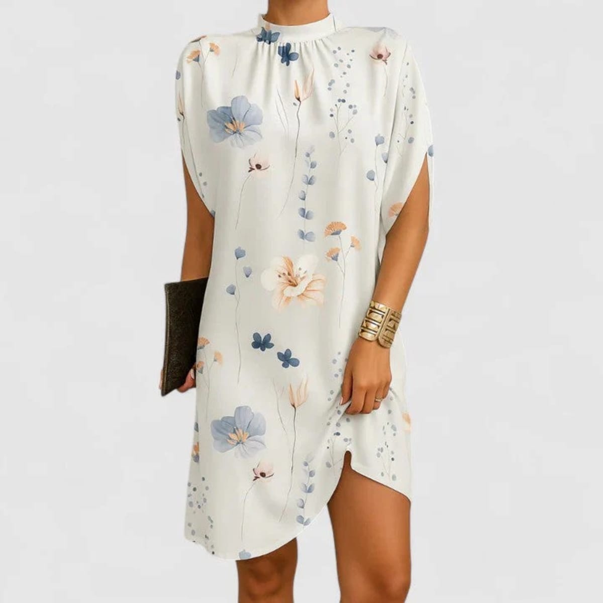 Midi dress with mock neck and split sleeves, relaxed fit