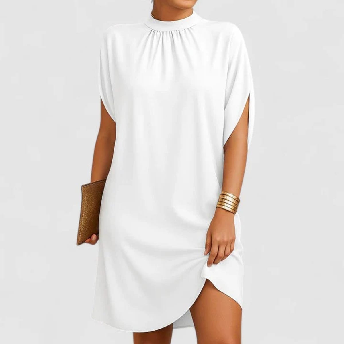 Midi dress with mock neck and split sleeves, relaxed fit