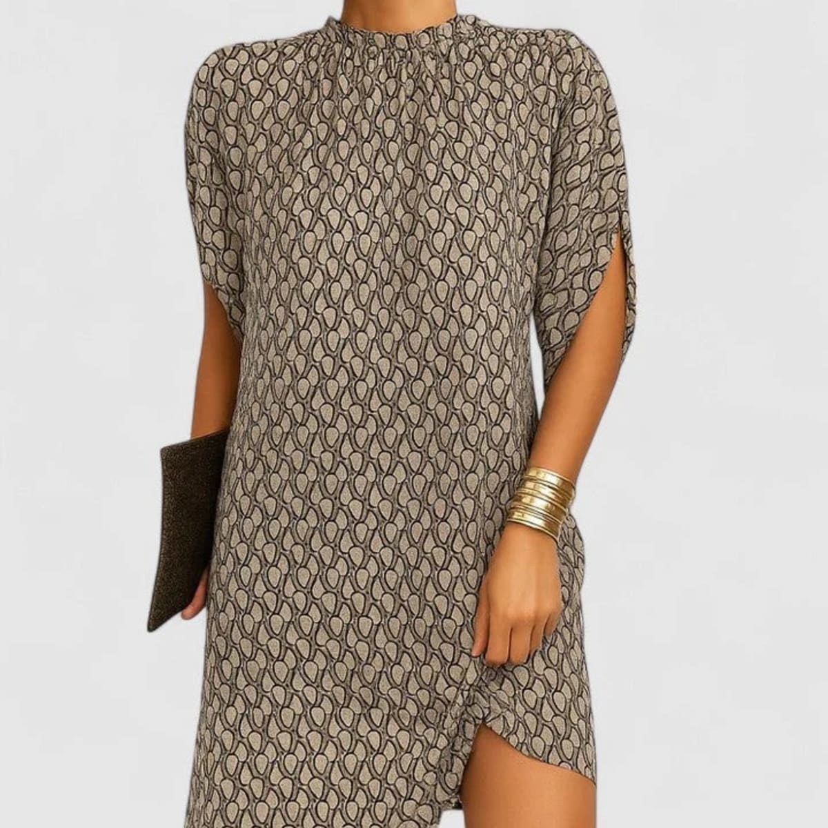 Midi dress with mock neck and split sleeves, relaxed fit
