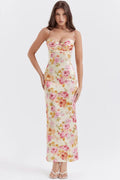 Floral spaghetti strap dress with flowing fit and lightweight fabric.