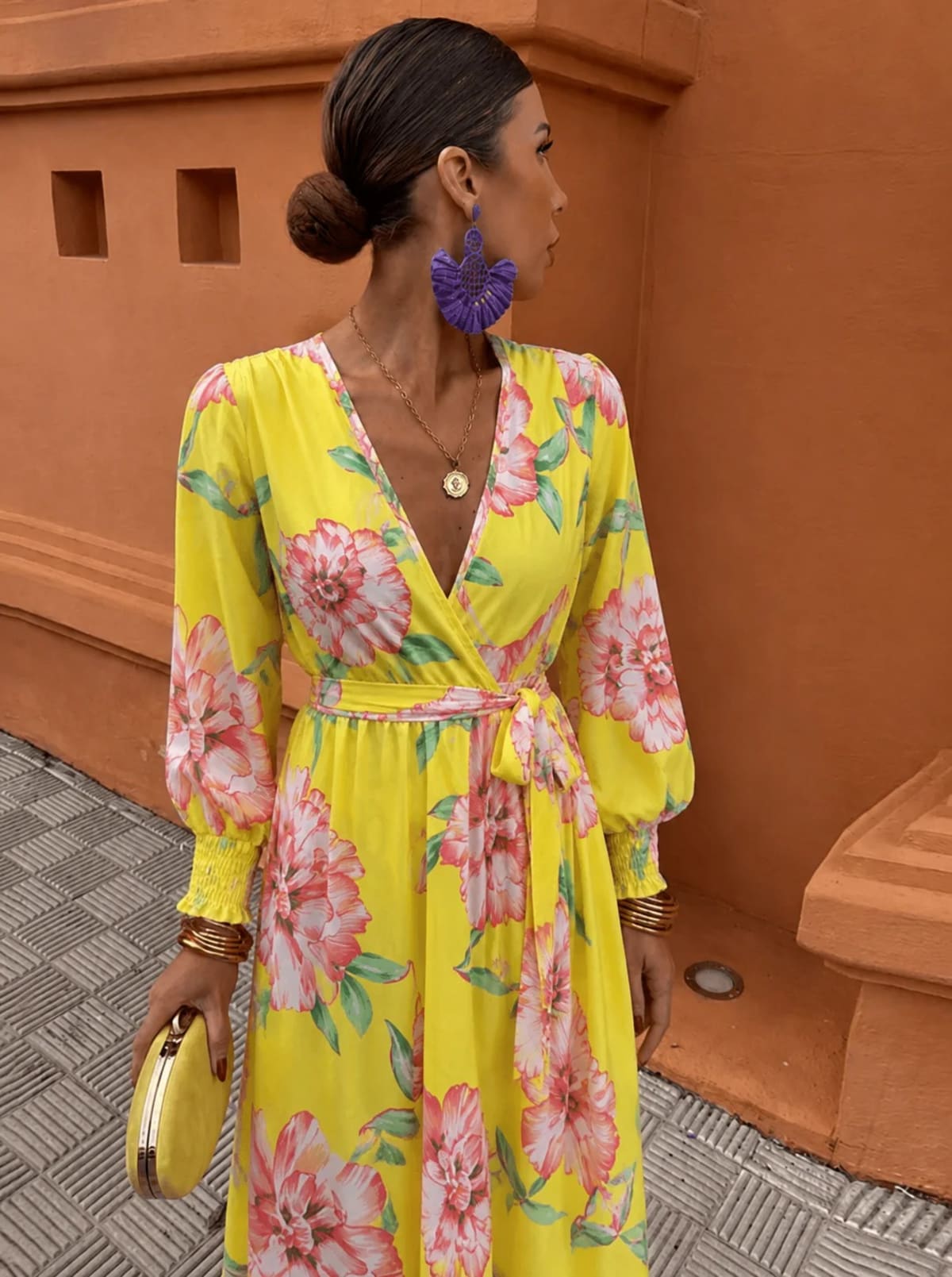 Wedding guest lace floral dress with relaxed fit and structure.