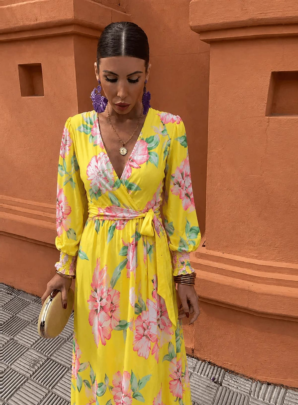 Wedding guest lace floral dress with relaxed fit and structure.