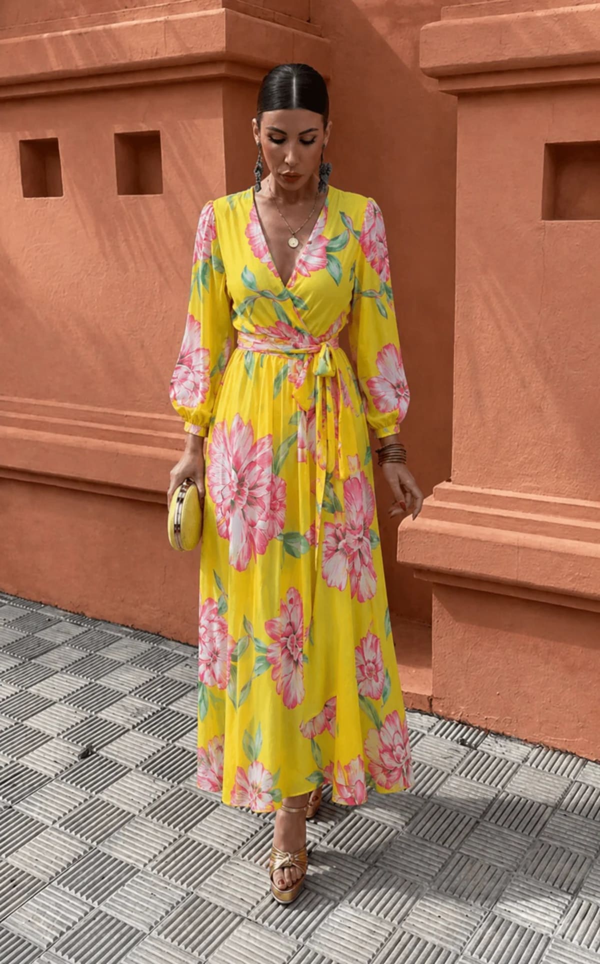 Wedding guest lace floral dress with relaxed fit and structure.