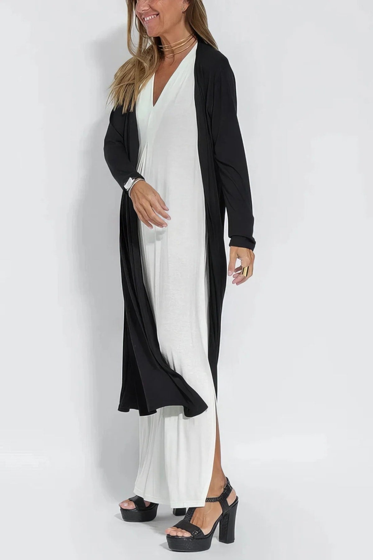 Long dress with matching cardigan, flowing cut, wrinkle-resistant.