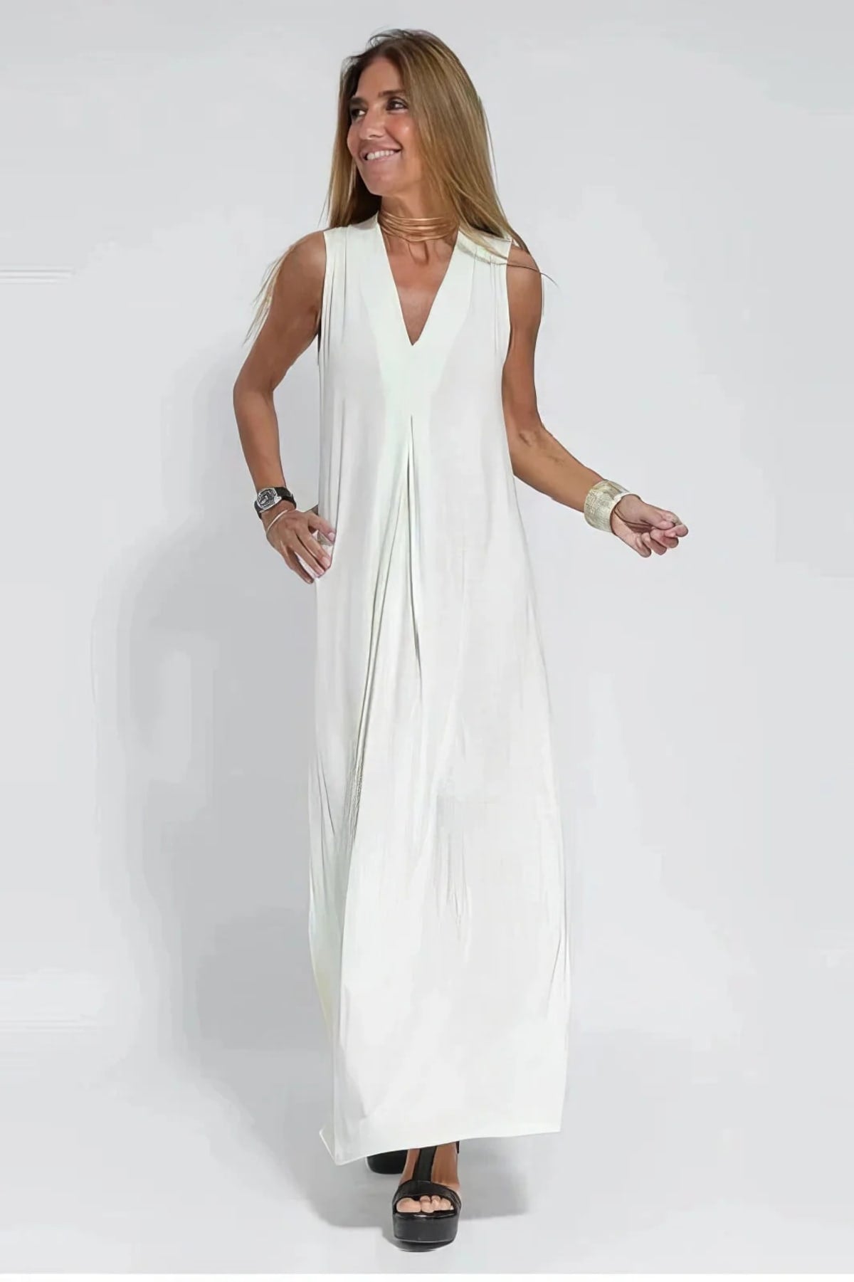 Long dress with matching cardigan, flowing cut, wrinkle-resistant.