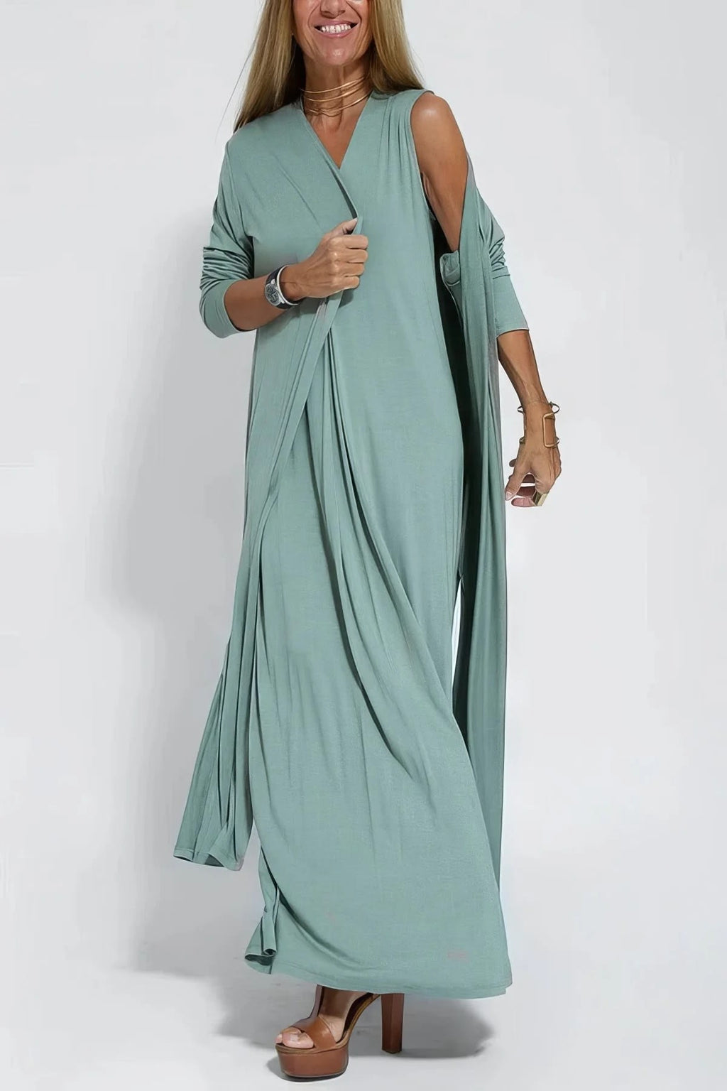 Long dress with matching cardigan, flowing cut, wrinkle-resistant.