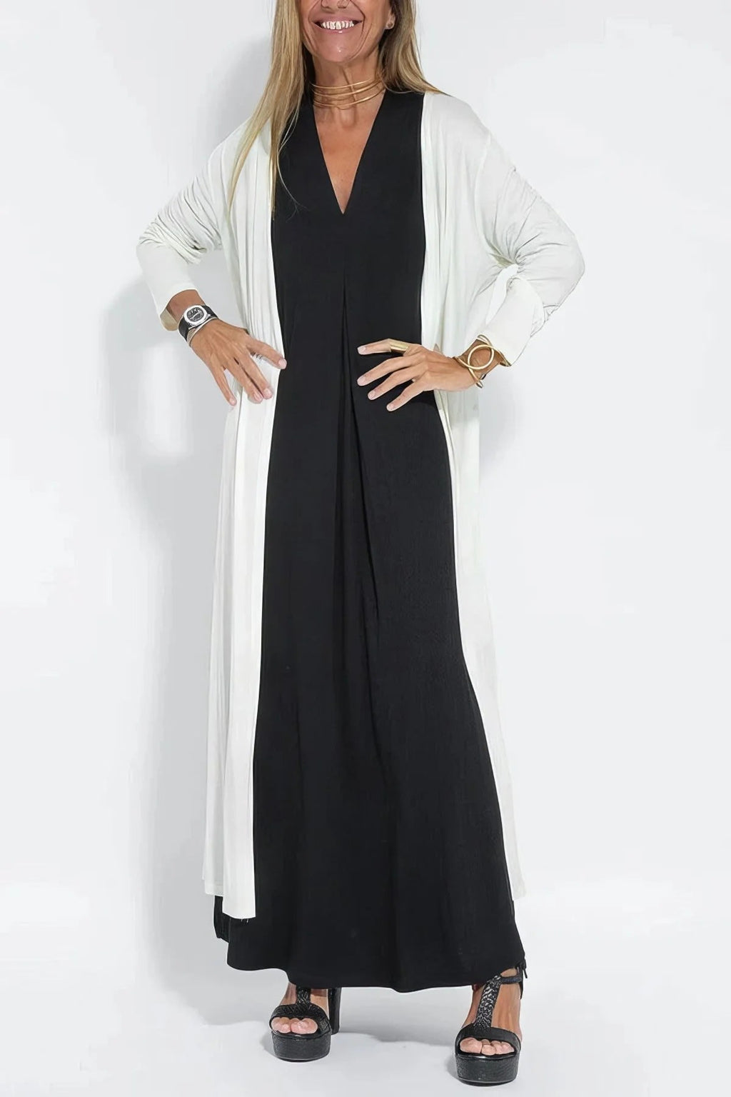 Long dress with matching cardigan, flowing cut, wrinkle-resistant.