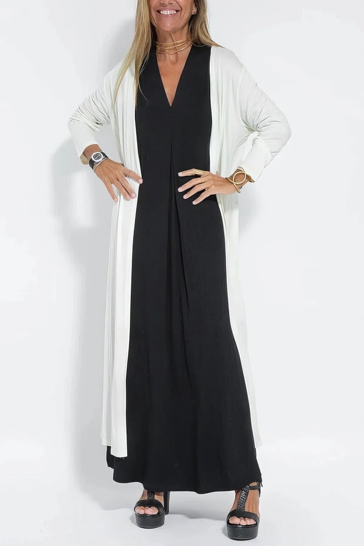 Long dress with matching cardigan, flowing cut, wrinkle-resistant.