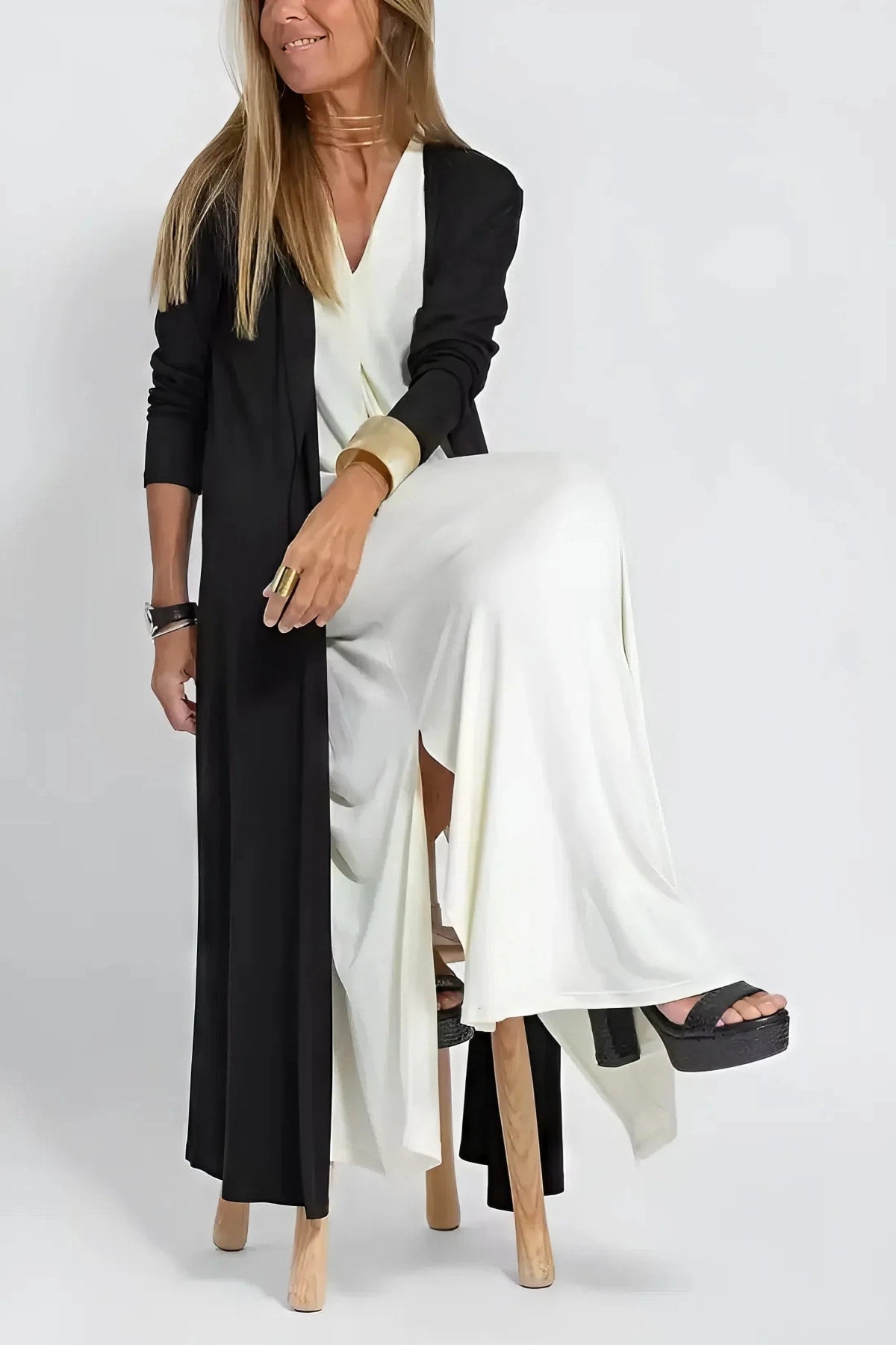 Long dress with matching cardigan, flowing cut, wrinkle-resistant.