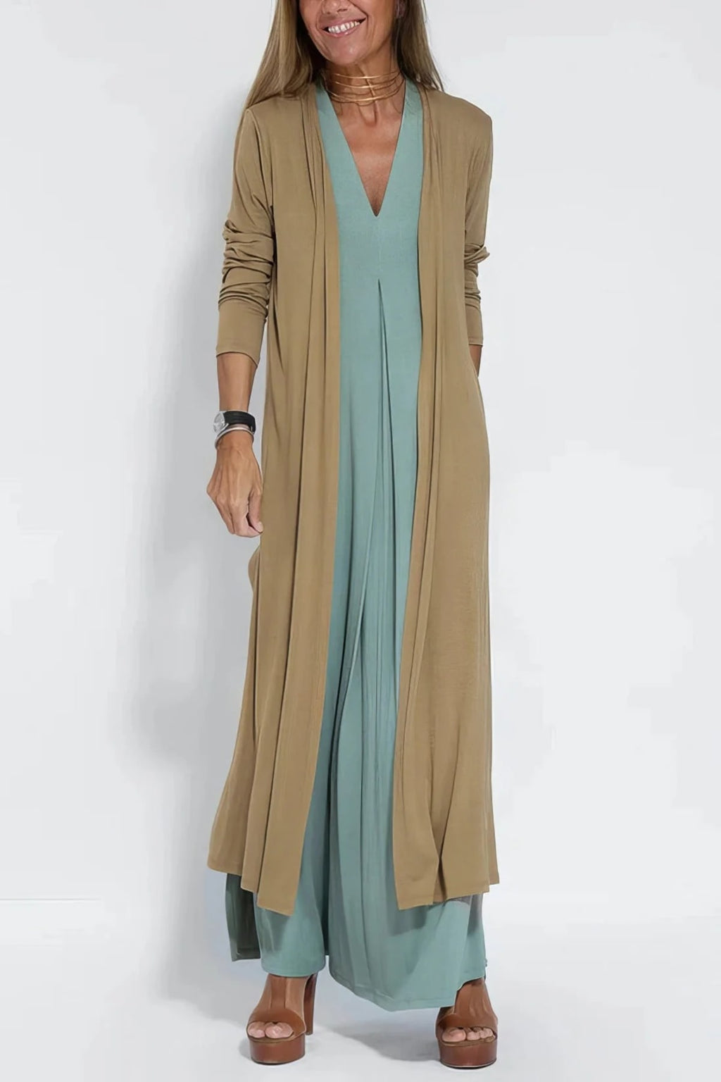 Long dress with matching cardigan, flowing cut, wrinkle-resistant.