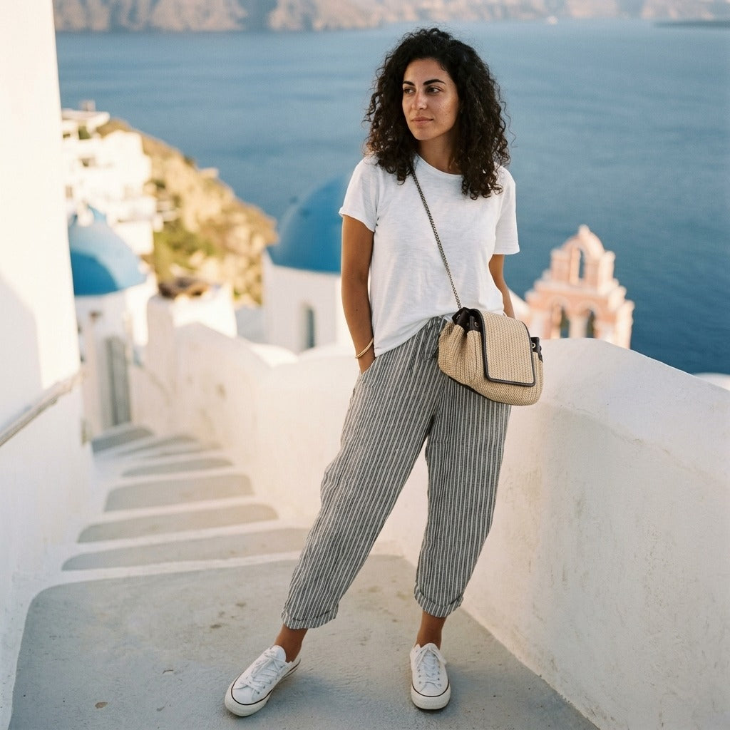 Santorini Striped Cropped Pants