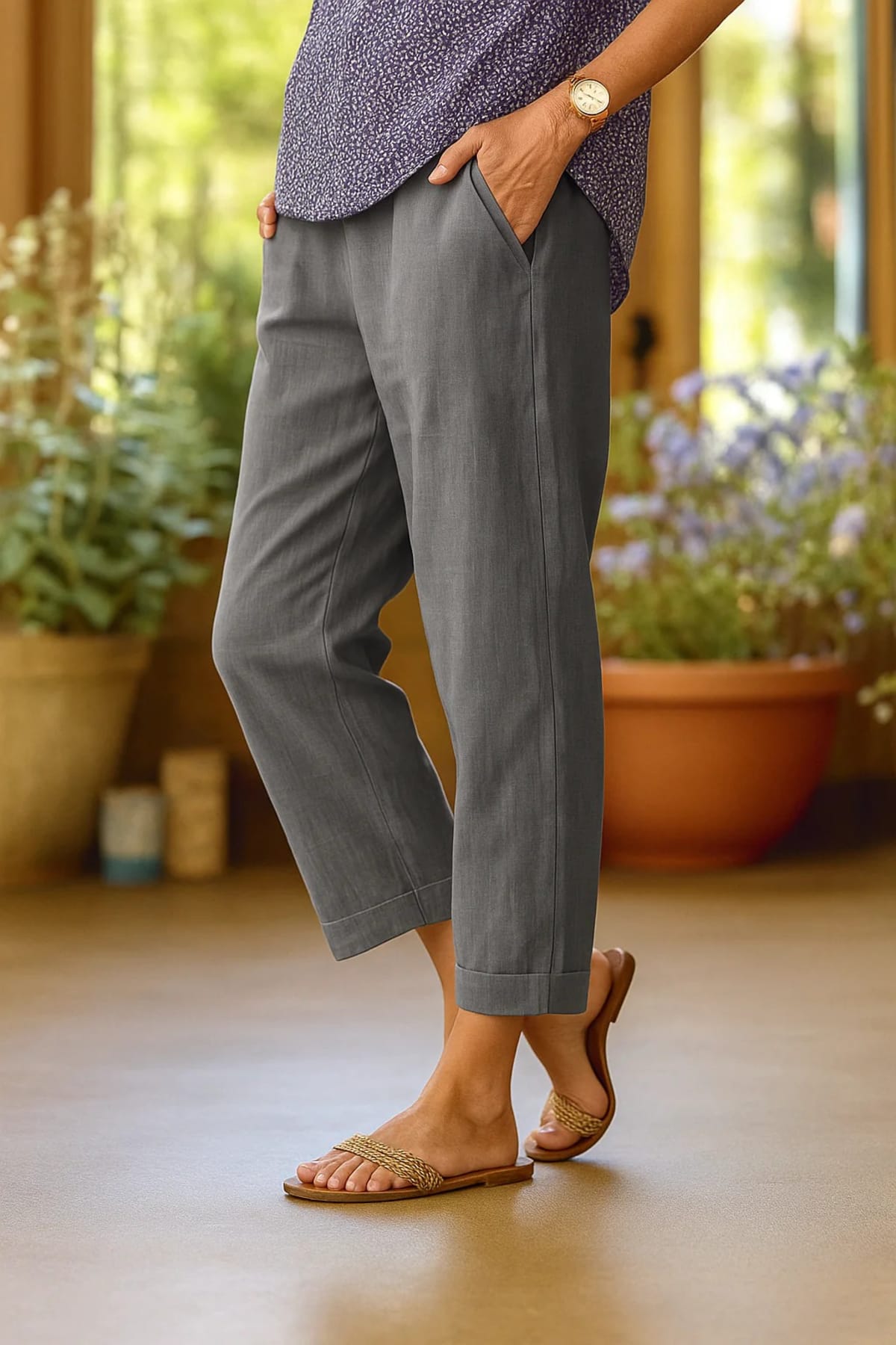 Light summer trousers with relaxed straight-leg fit