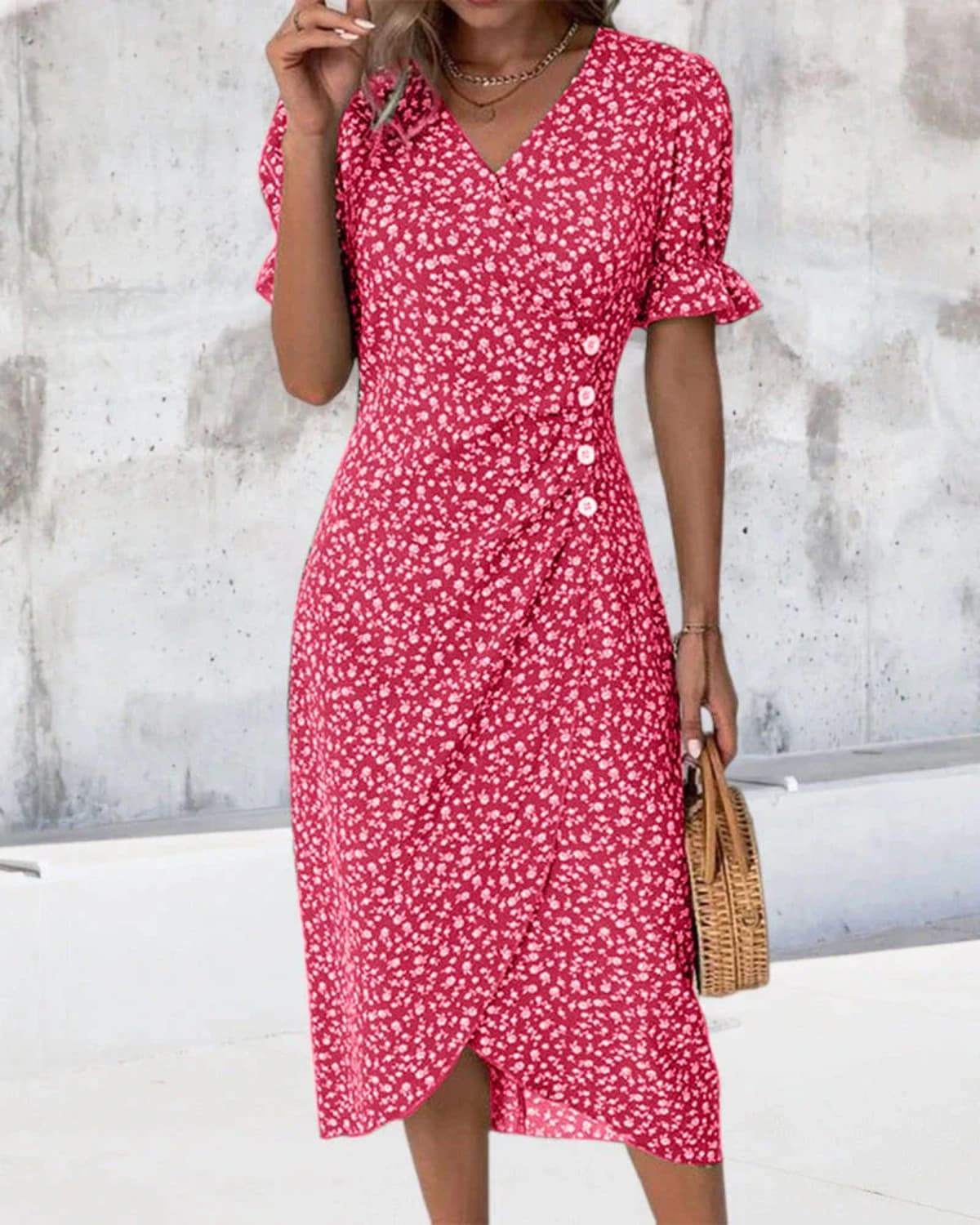 V-neck dress with flowing silhouette ideal for events