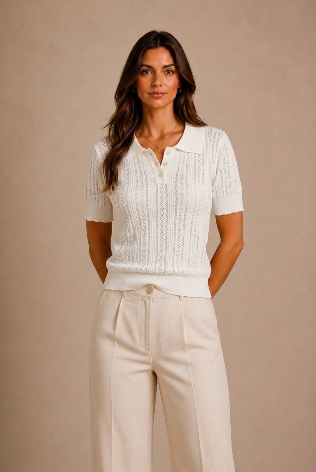 Cortona Eyelet Knit Polo Sweater