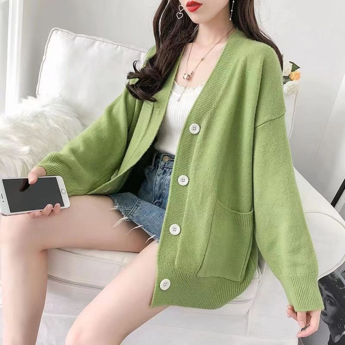 Gordes Oversized V-Neck Cardigan Sweater
