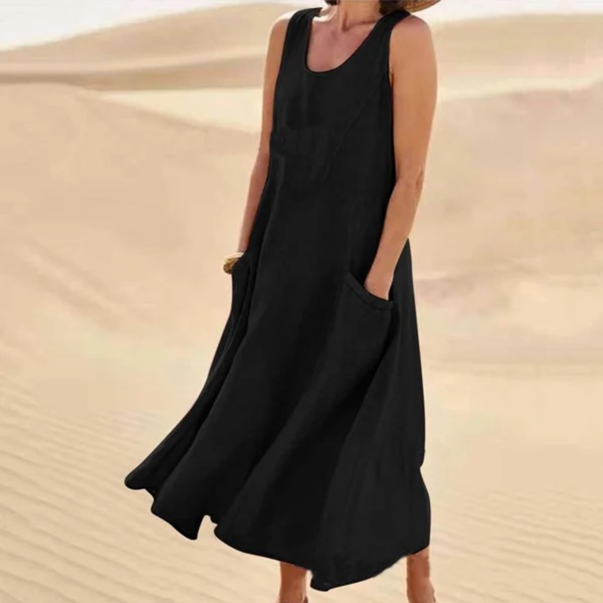 Mid-length dress with relaxed fit and flattering silhouette.