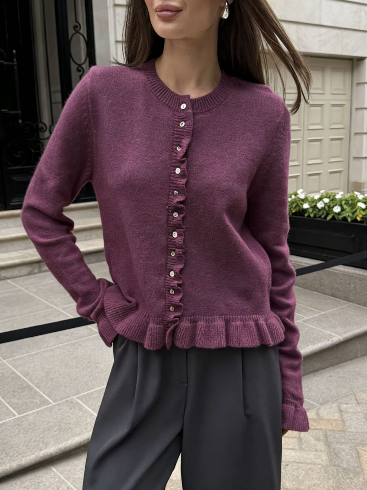Siena Ruffle Trim Cardigan Sweater