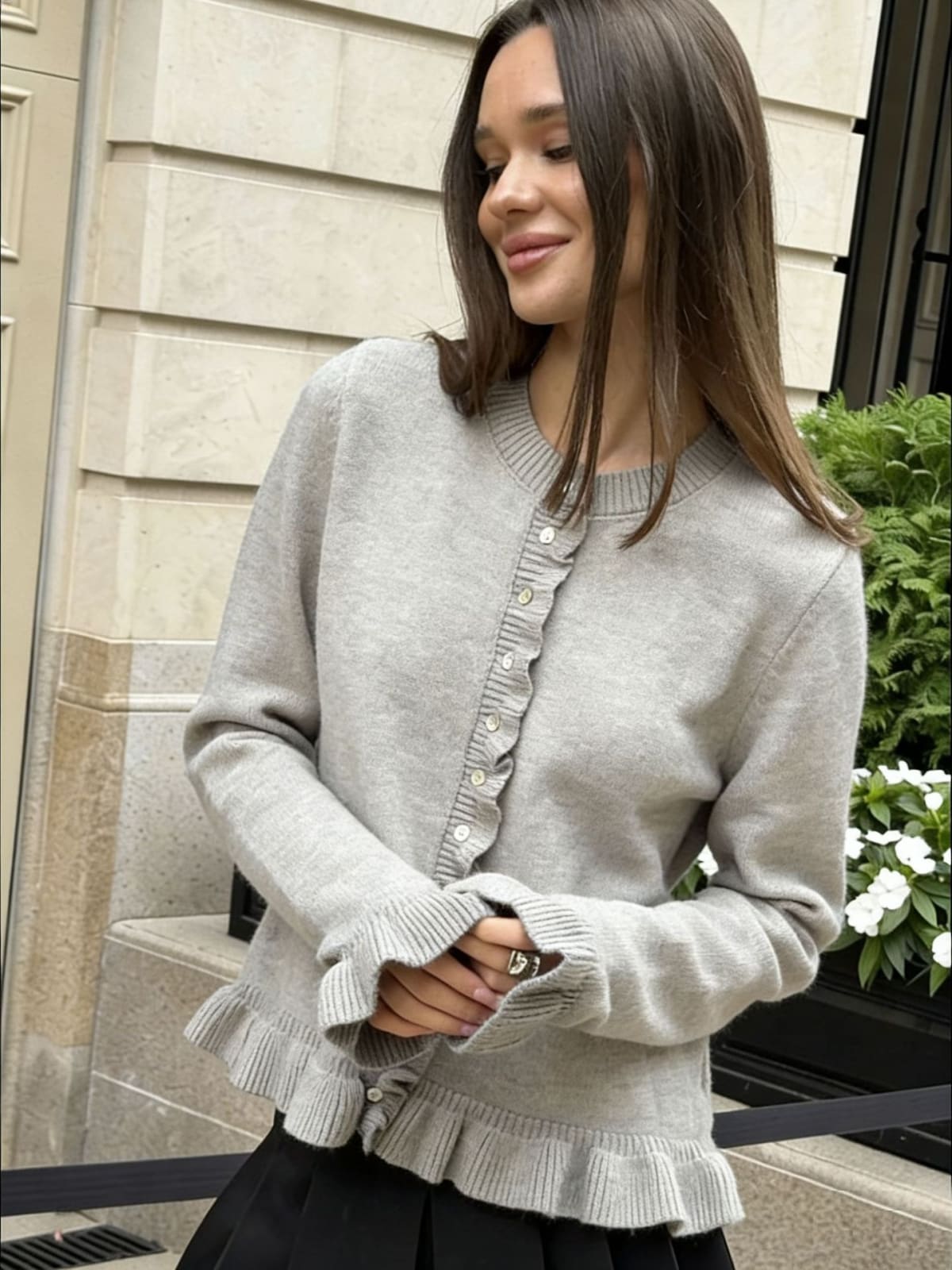 Siena Ruffle Trim Cardigan Sweater