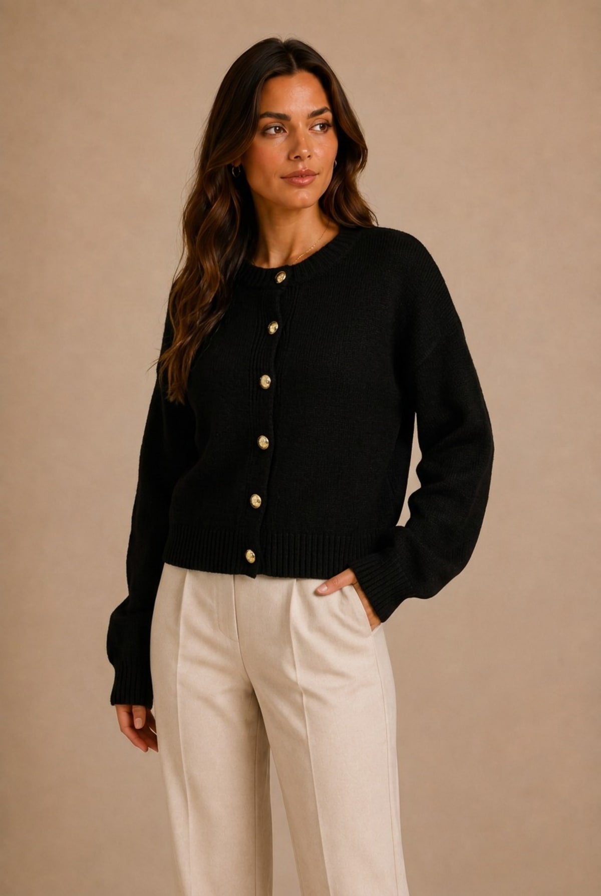 Arezzo Gold Button Cardigan Sweater