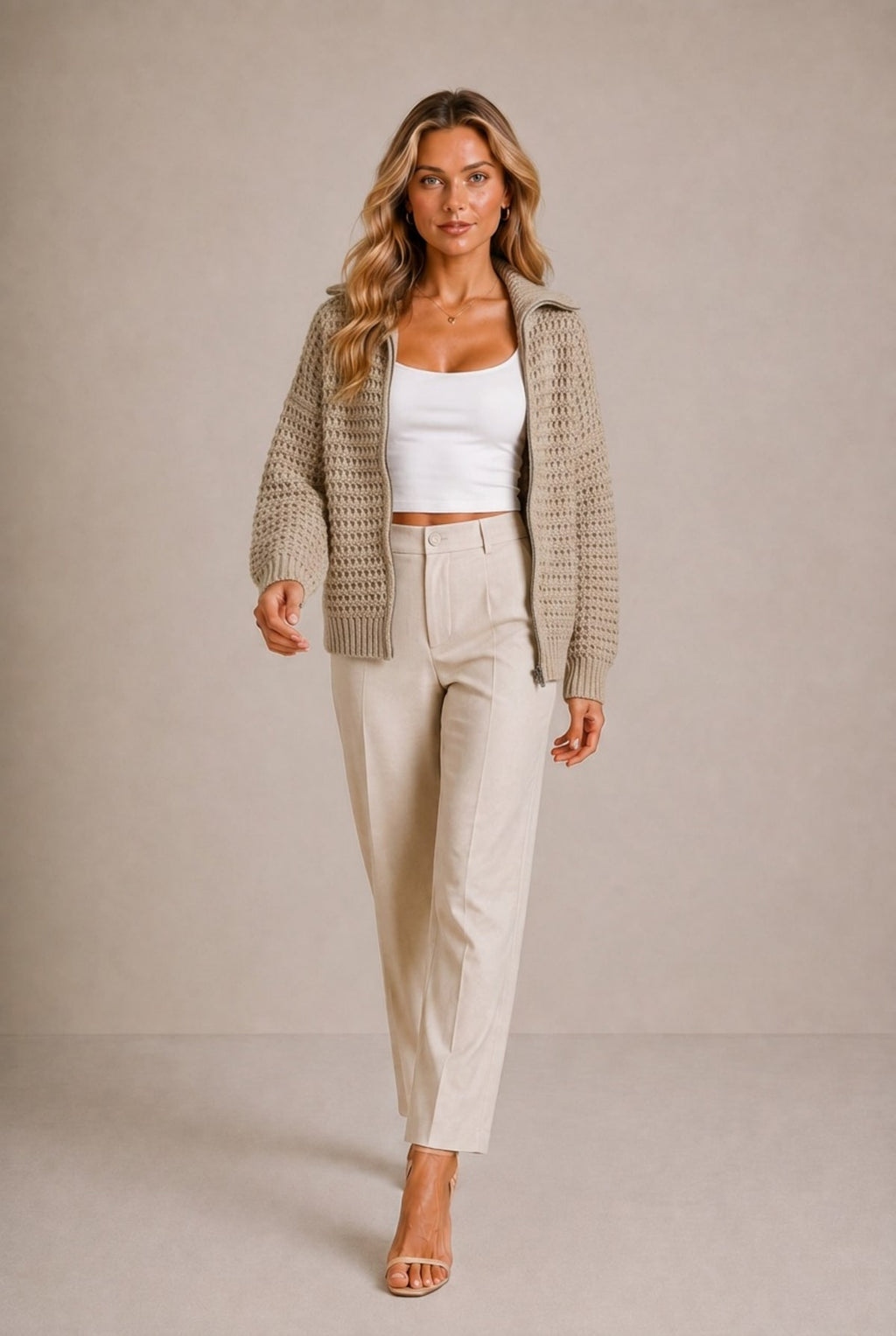 Cortona Open Knit Zipper Cardigan