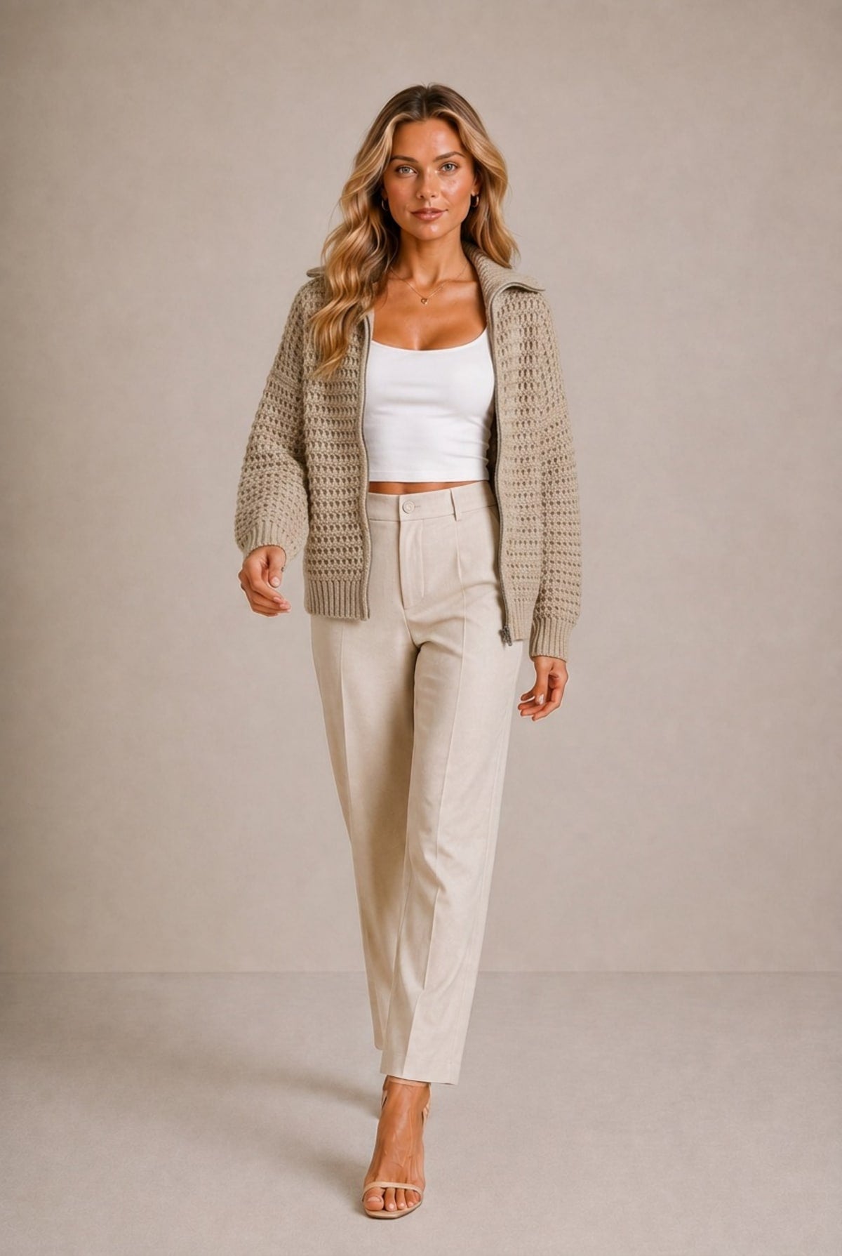 Cortona Open Knit Zipper Cardigan