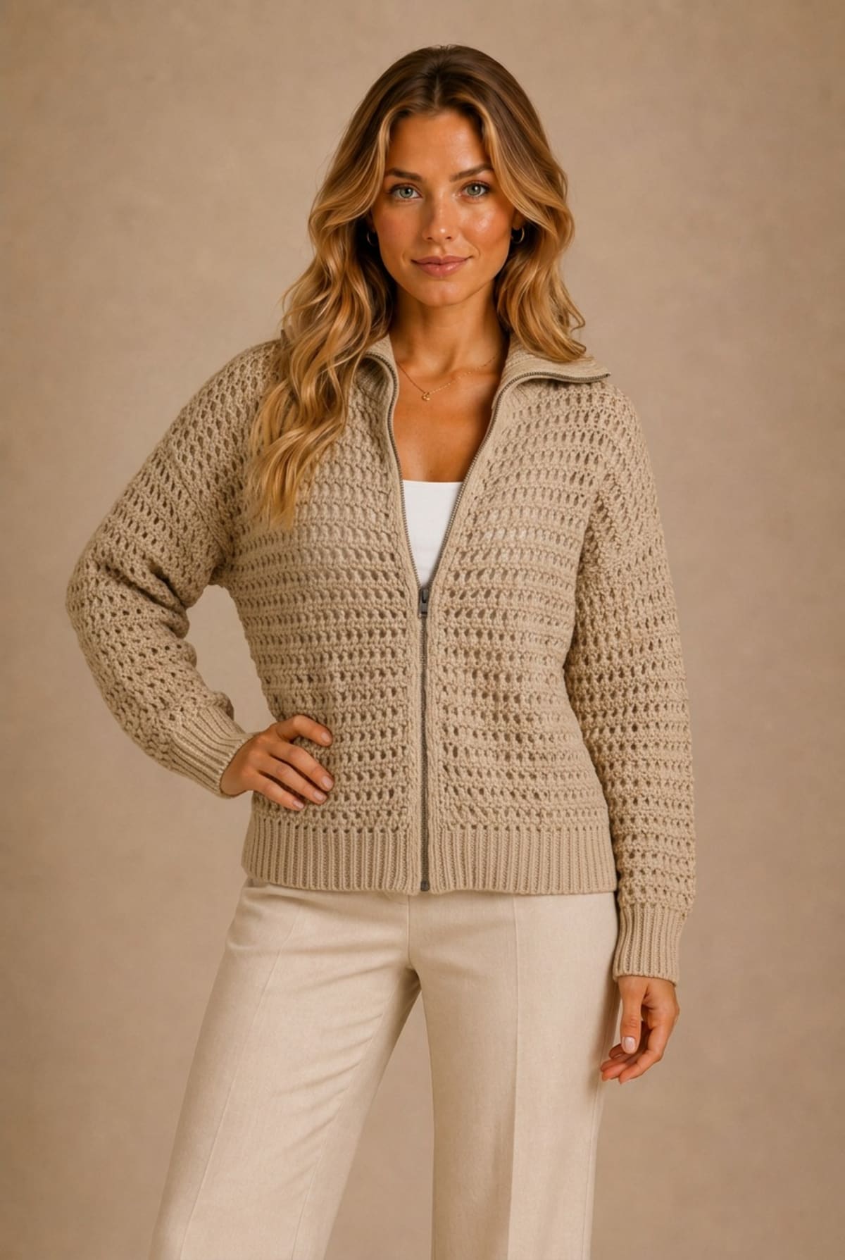 Cortona Open Knit Zipper Cardigan
