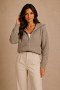 Arezzo Ribbed Zip-Up Cardigan Sweater