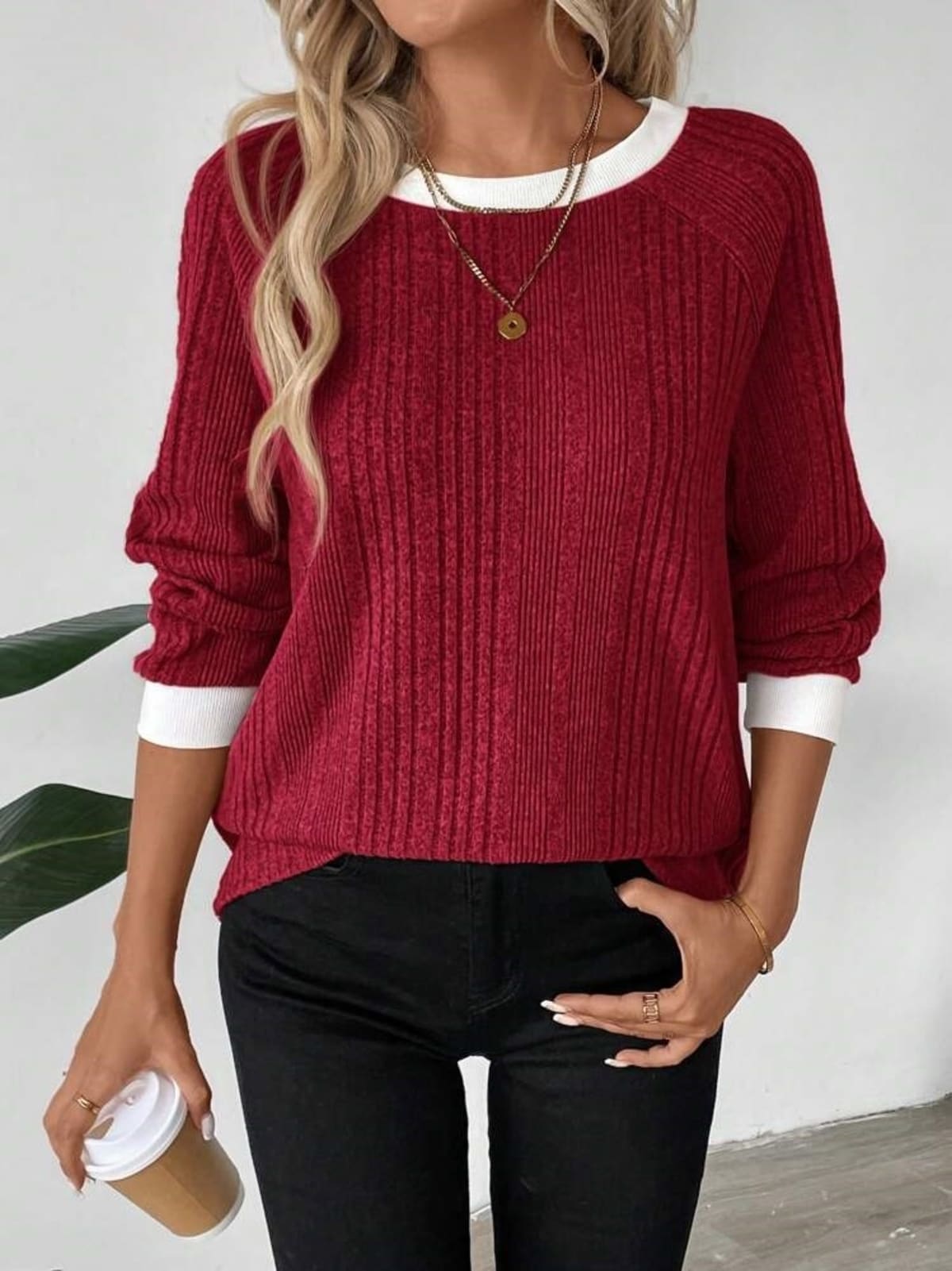Chianti Ribbed Knit Sweater