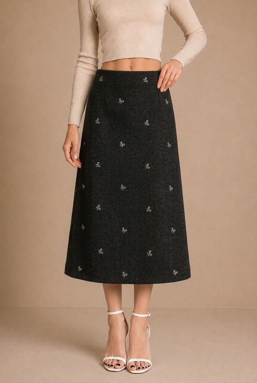 Cortona Bow Embroidered Midi Skirt