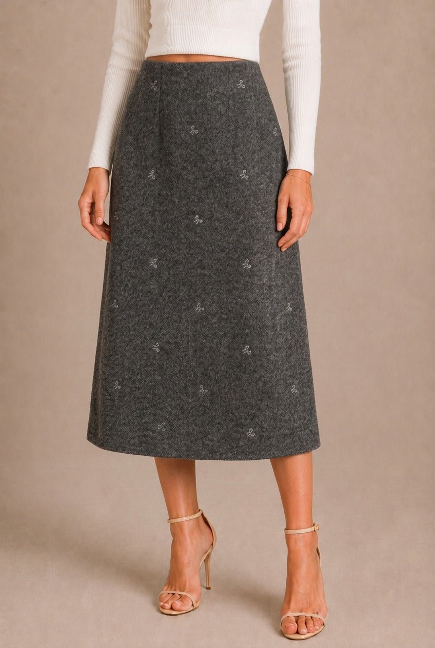 Cortona Bow Embroidered Midi Skirt