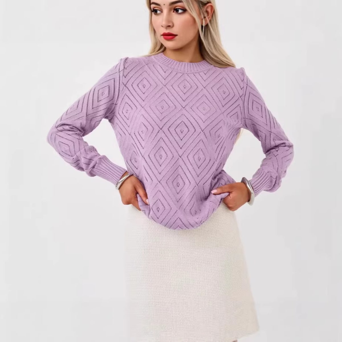 Asti Diamond Pattern Pullover Sweater