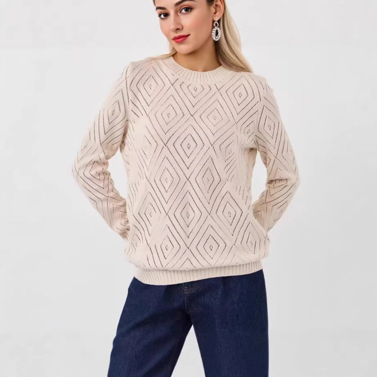 Asti Diamond Pattern Pullover Sweater
