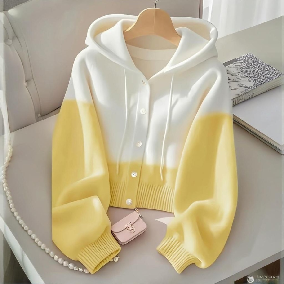 Barolo Color Block Cropped Hooded Cardigan Sweater