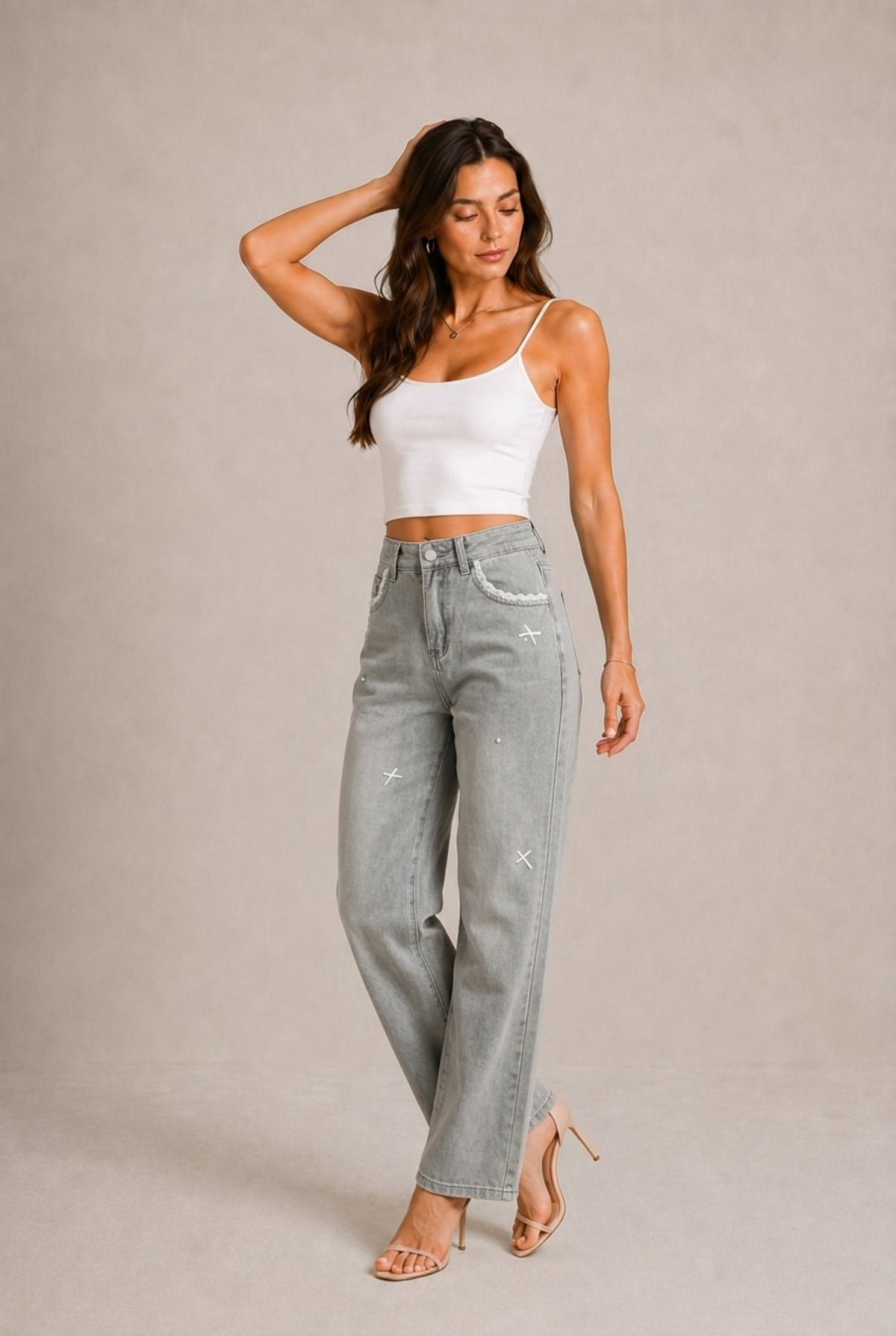 Cortona Embroidered Wide Leg Jeans