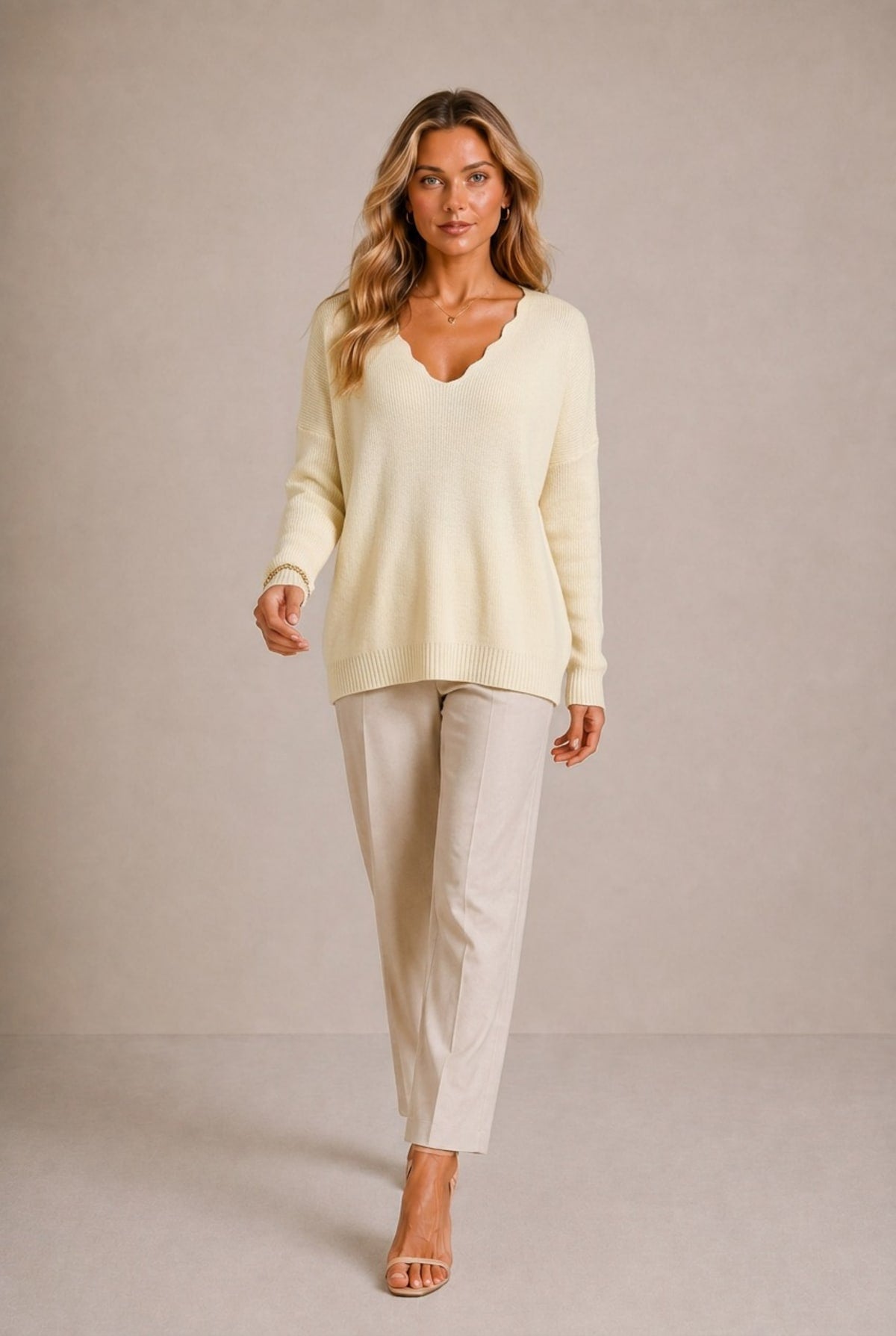 Cortona Scalloped V-Neck Sweater