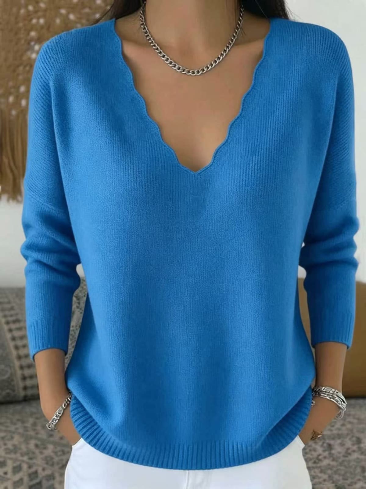 Cortona Scalloped V-Neck Sweater