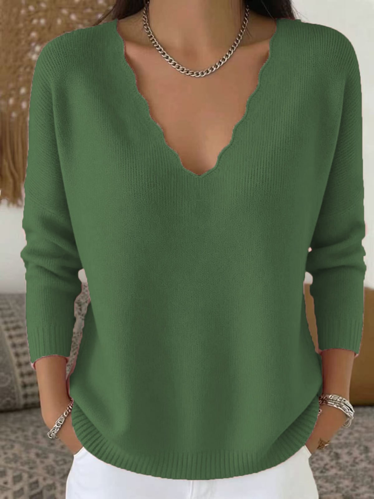 Cortona Scalloped V-Neck Sweater