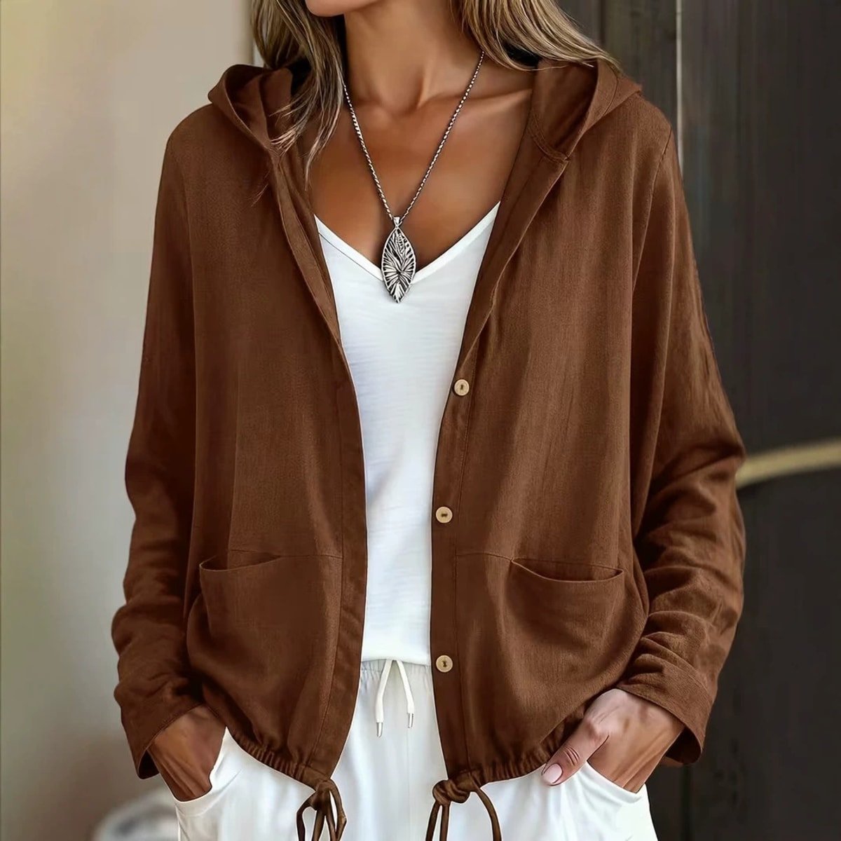 Chianti Drawstring Hem Hooded Jacket