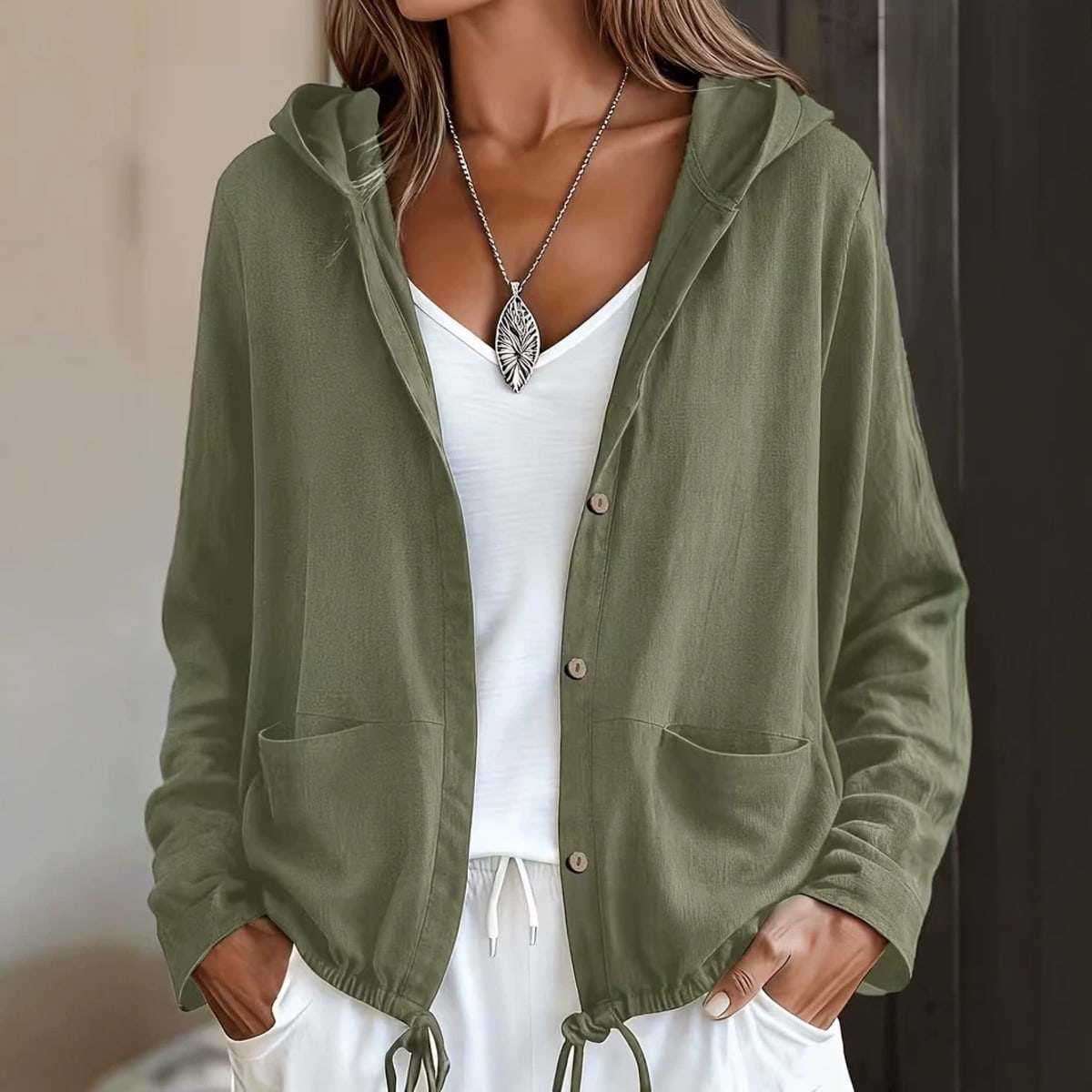 Chianti Drawstring Hem Hooded Jacket