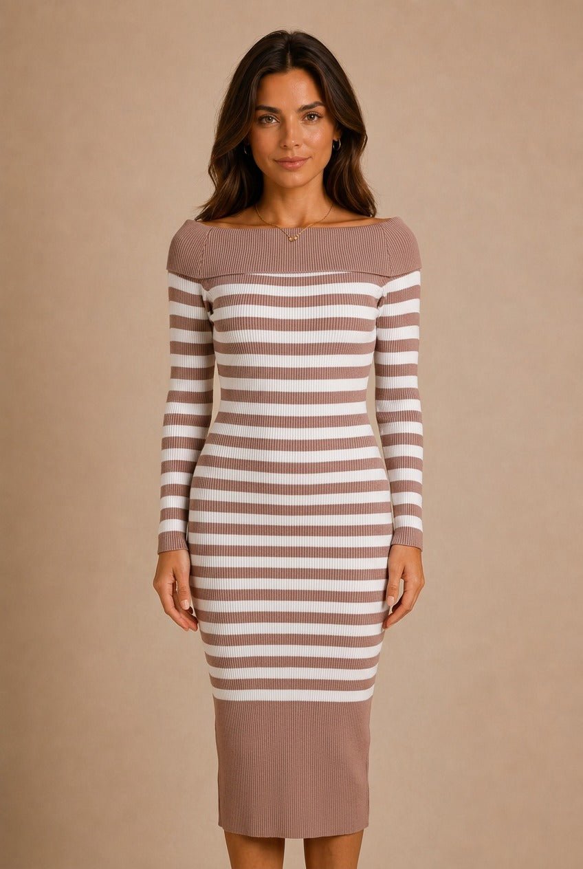 Cortona Striped Off-the-Shoulder Midi Dress