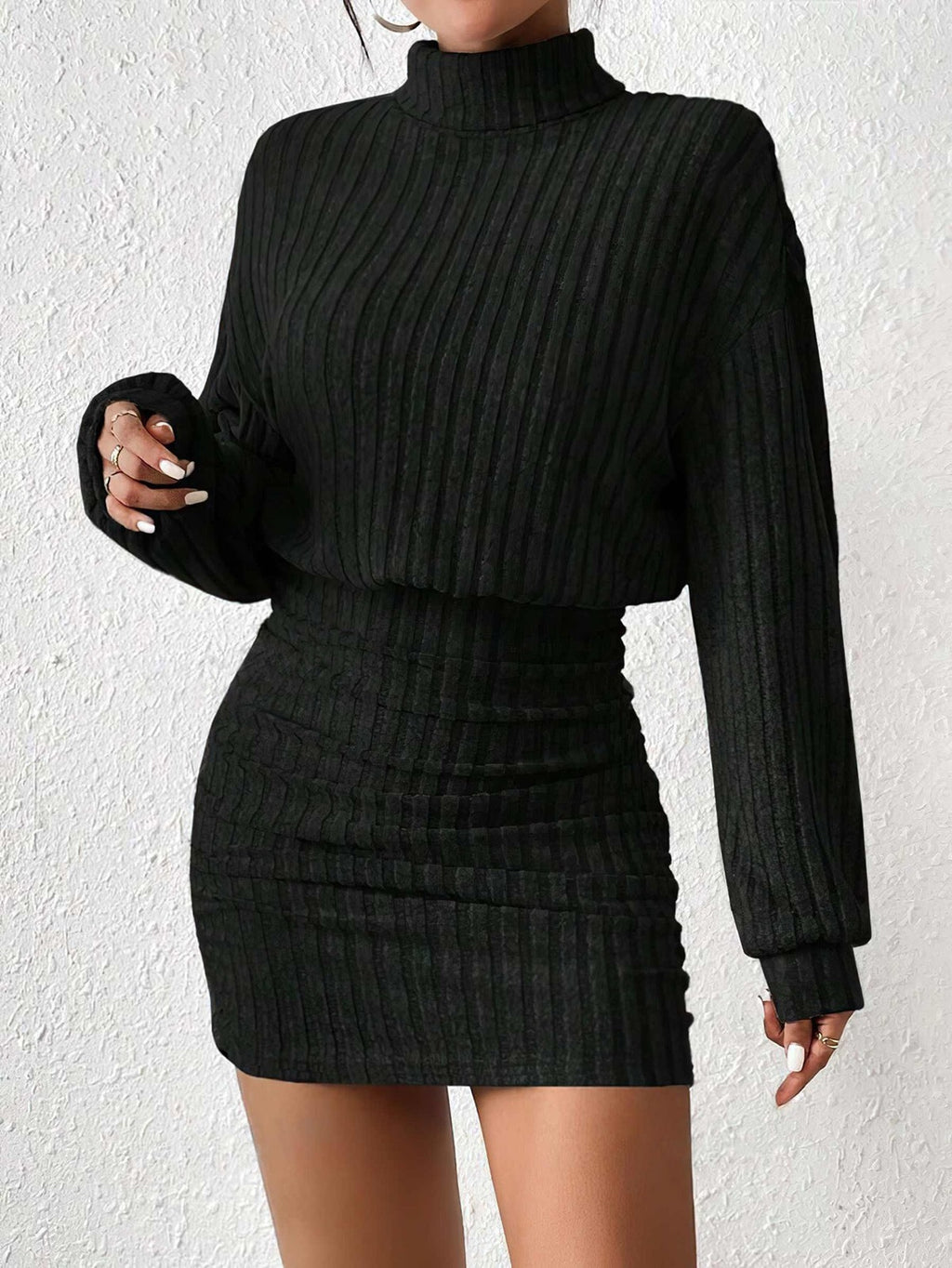 Asti Ribbed Turtleneck Mini Dress