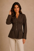 Chianti Peplum V-Neck Shirt