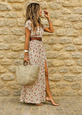 Airy boho maxi dress with matching belt and gathered waist.