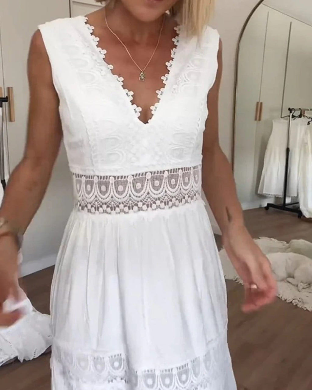 Boho wrap dress with draped silhouette and tie-waist.