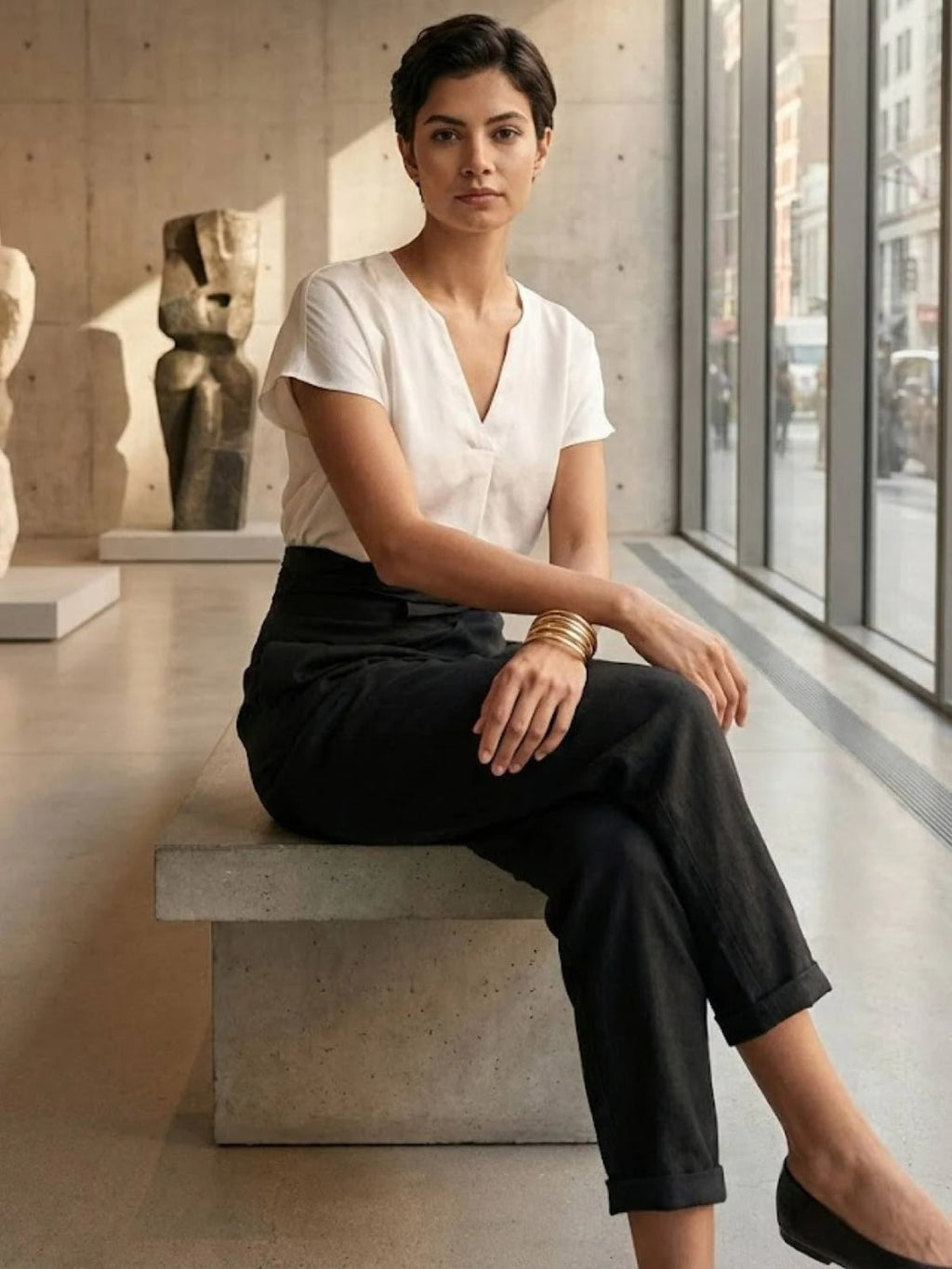 High-waisted wrap front cropped pants with bow tie.