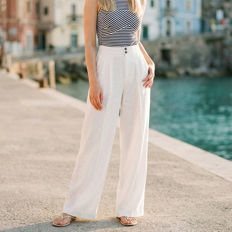 Monaco Button Closure Wide-Leg Pants