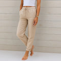 Elastic waist pants with relaxed fit, suitable for casual wear.